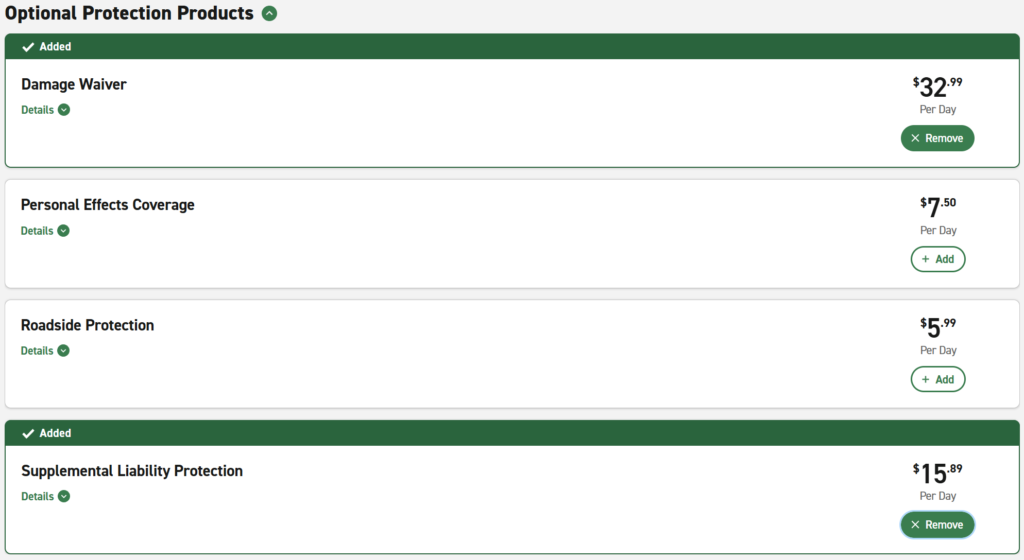 Enterpriseの保険商品選択画面