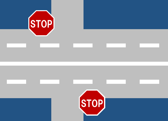 大通りに合流する手前に設置されたSTOPサインのイメージ図